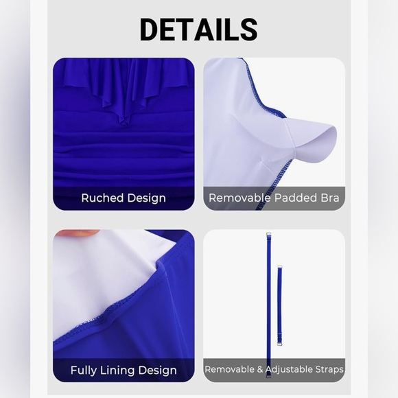 Women Blue Plus Size One Piece Swimsuit Tummy Control Ruffle Off Shoulder 24W - Picture 3 of 5